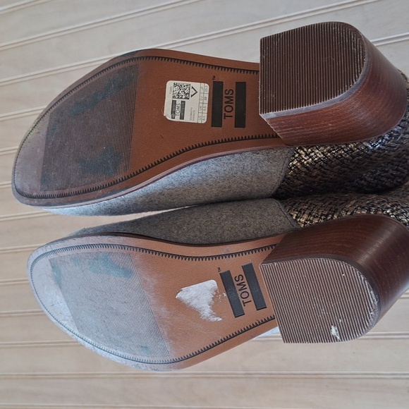 Toms Leila Gray Silver Metallic Tweed 8.5 W Short Gray Wool Chunky Heel Boots - Picture 6 of 10
